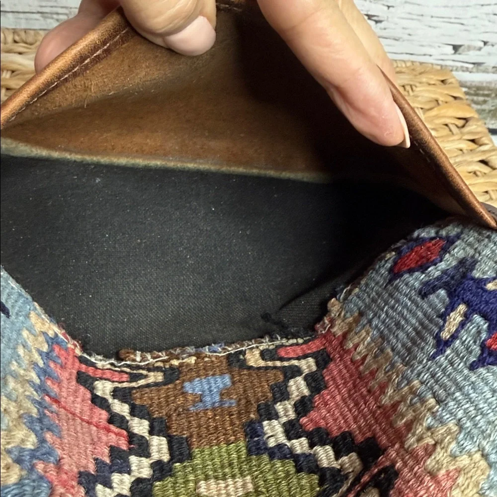Handmade vintage western Aztec pattern Brown Leather Crossbody Bag with tapestry - Picture 14 of 14